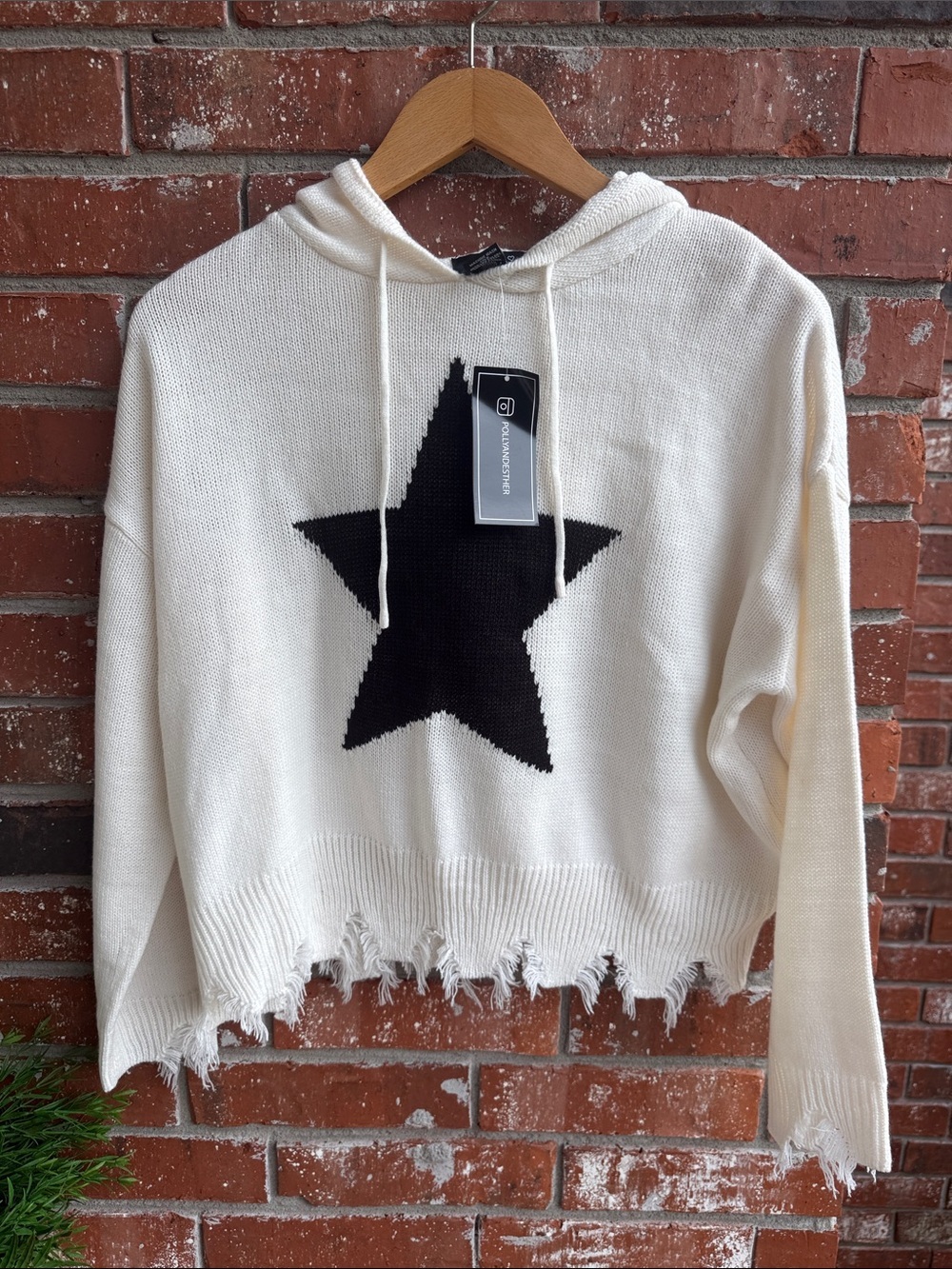 Just Polly  Cream Sweater with Black Star